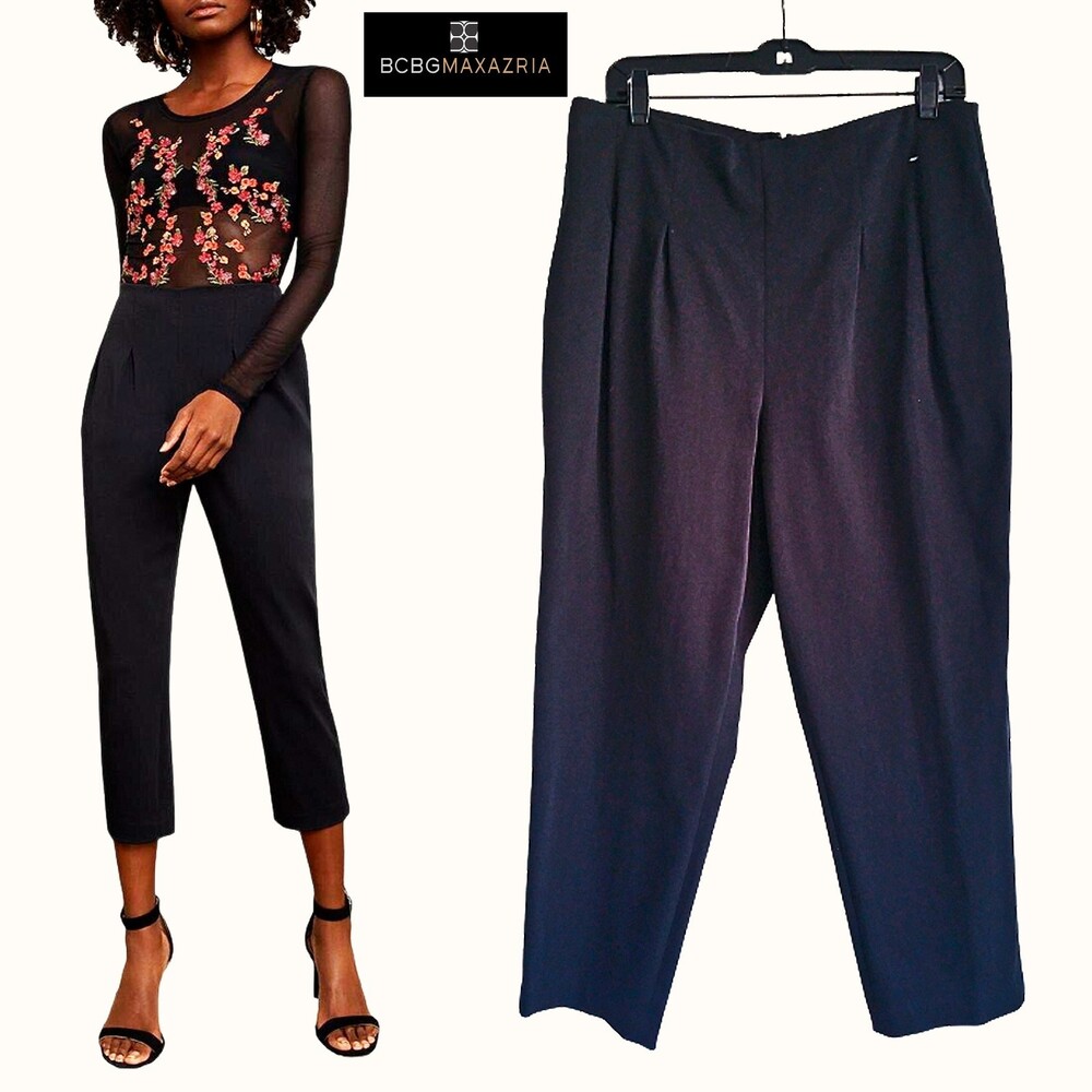BCBGMAXAZRIA NEW Oversized Pintuck Pleated High Waist Crop Pant L